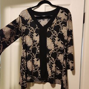 Elementz Black and Cream V-Neck Blouse